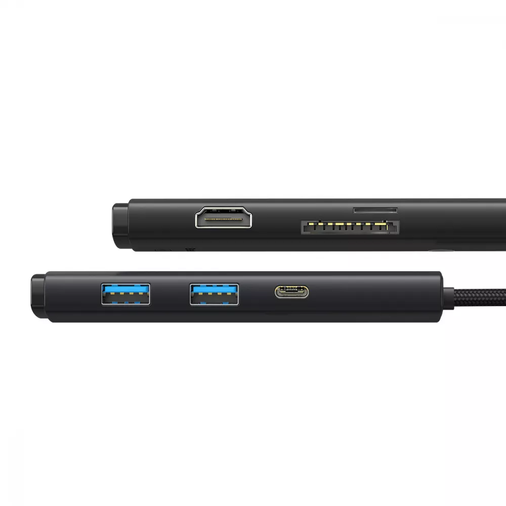 USB-C хаб Baseus Lite Series 6-in-1 Type-C HUB 2xUSB3.0+HDMI4K+Type-C+TF/SD Black (WKQX050101) 00901 фото