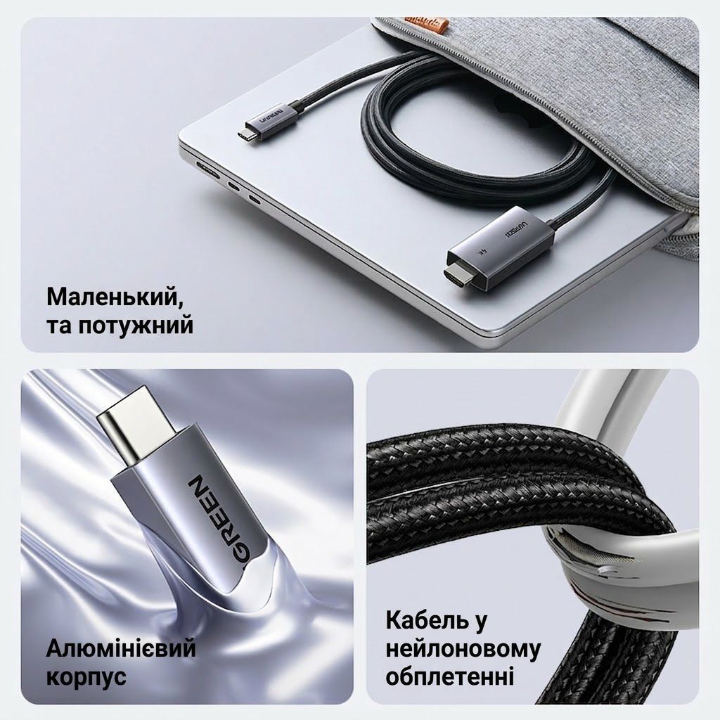 Кабель для видео USB-C на HDMI UGREEN 4K 60Hz 18Gbps HDR10 100W 2 метра серый (55330) 01277 фото