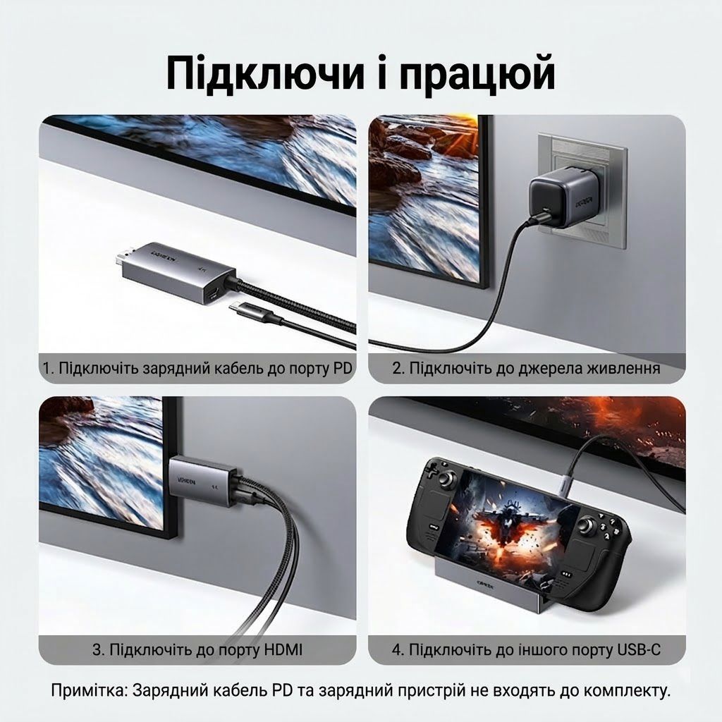 Кабель для видео USB-C на HDMI UGREEN 4K 60Hz 18Gbps HDR10 100W 2 метра серый (55330) 01277 фото