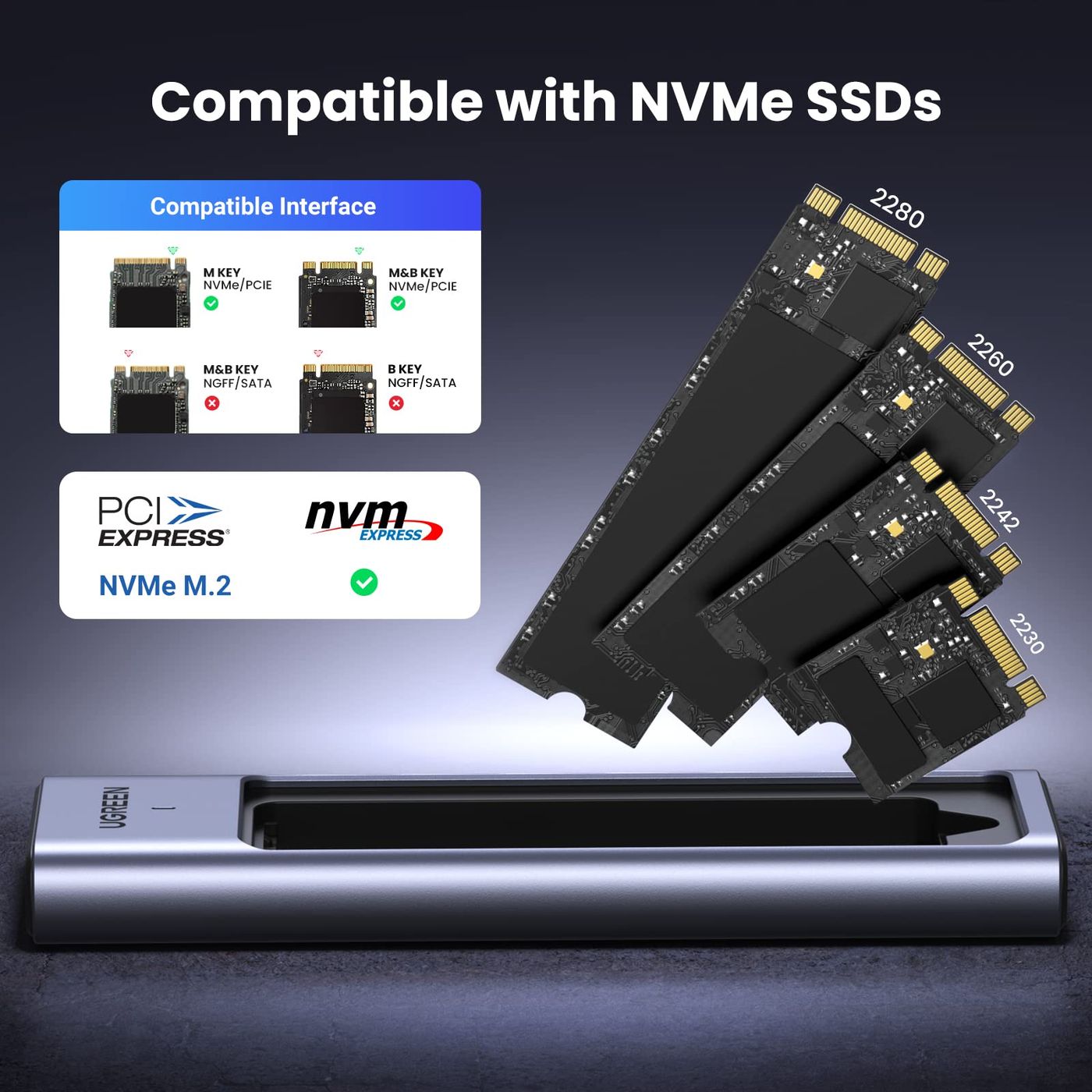 Корпус для жорсткого диска UGREEN CM559 M.2 NVMe SSD Enclosure 10Gb/s Gray + 2 cable (15511) 00977 фото