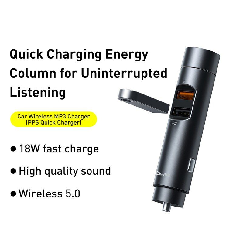 Автомобильный FM модулятор Baseus Energy Column Car Wireless MP3 Charger 2USB 18W Dark gray (CCNLZ-C0G) 00745 фото