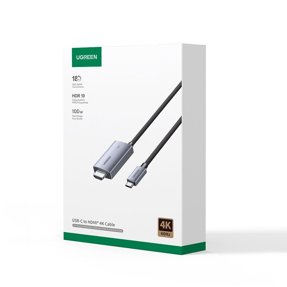 Кабель для видео USB-C на HDMI UGREEN 4K 60Hz 18Gbps HDR10 100W 2 метра серый (55330) 01277 фото