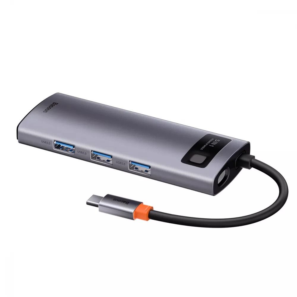 USB-C хаб Baseus Metal Gleam Series 5-in-1 Multifunctional 3xUSB3.0+HDMI4K+Type-C Gray (CAHUB-CX0G) 00667 фото