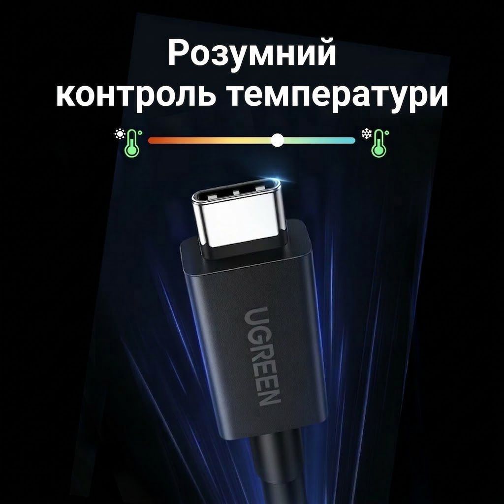 Кабель Type-C на Type-C Thunderbolt 5 UGREEN L703 240W 120Gbps 16K@60Hz 1 метр чорний (45996) 01263 фото