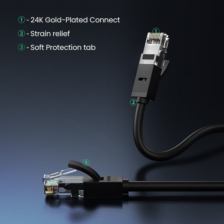 Мережевий інтернет кабель патч-корд UGREEN NW102 Cat6 U/UTP Round Ethernet Cable 50m Black (20170) 01267 фото