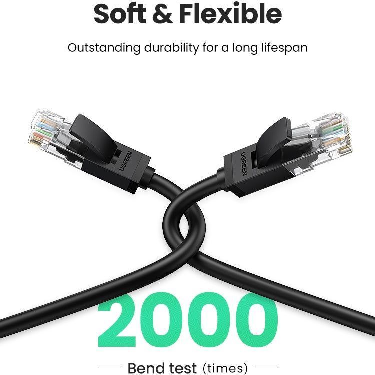Мережевий інтернет кабель патч-корд UGREEN NW102 Cat6 U/UTP Round Ethernet Cable 50m Black (20170) 01267 фото