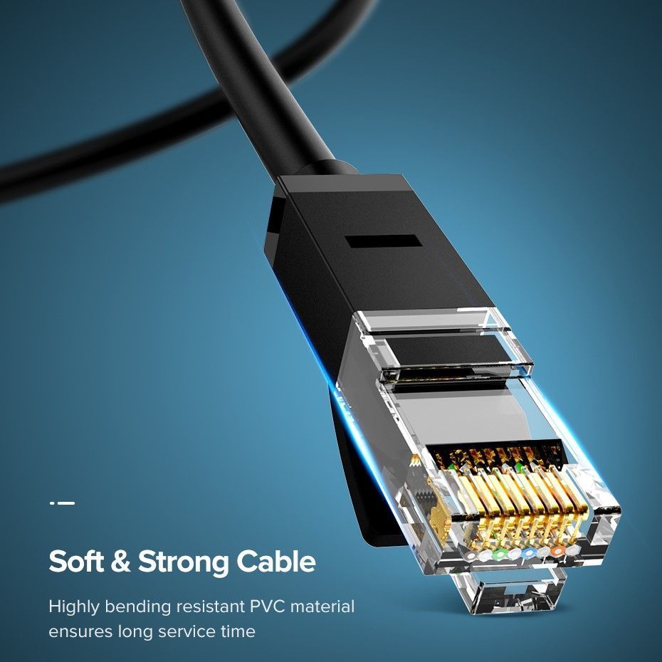 Мережевий інтернет кабель патч-корд UGREEN NW102 Cat6 U/UTP Round Ethernet Cable 50m Black (20170) 01267 фото