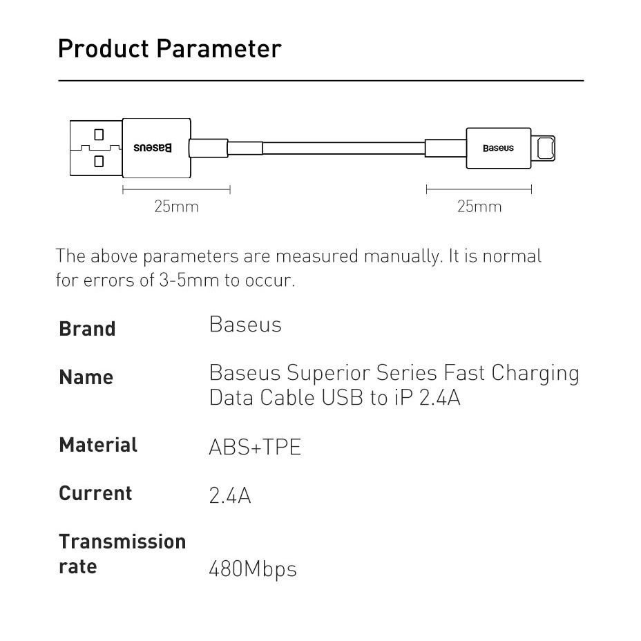 Кабель Baseus Superior Series Fast Charging USB - Lightning 2.4A 1m Black (CALYS-A01) 00892 фото