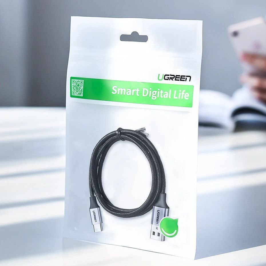 Кабель для зарядки и передачи данных USB на Type-C UGREEN US288 3A 480Mbps 3 метра серый (60408) 01234 фото